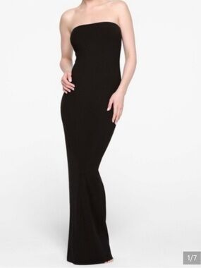 SKIMS Ribbed Strapless Black Dress with Branded Tag